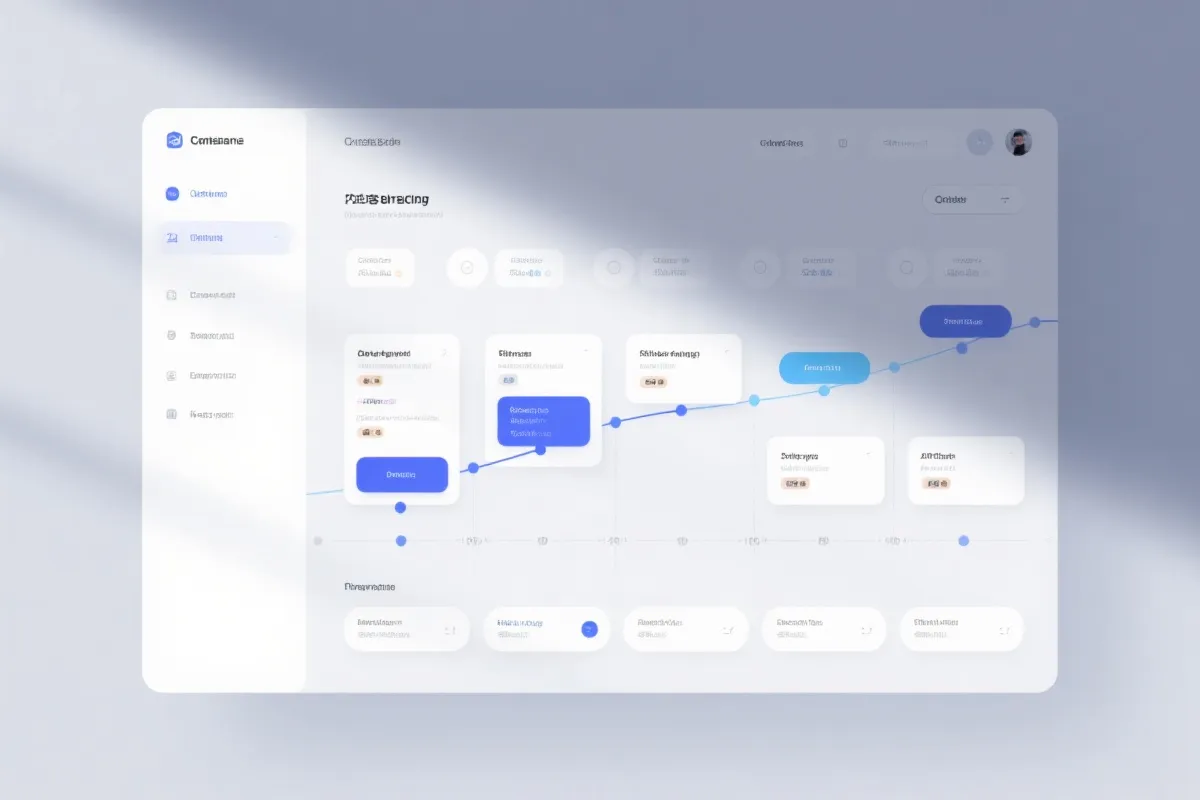 内容管理流程与时间轴卡片式界面示意